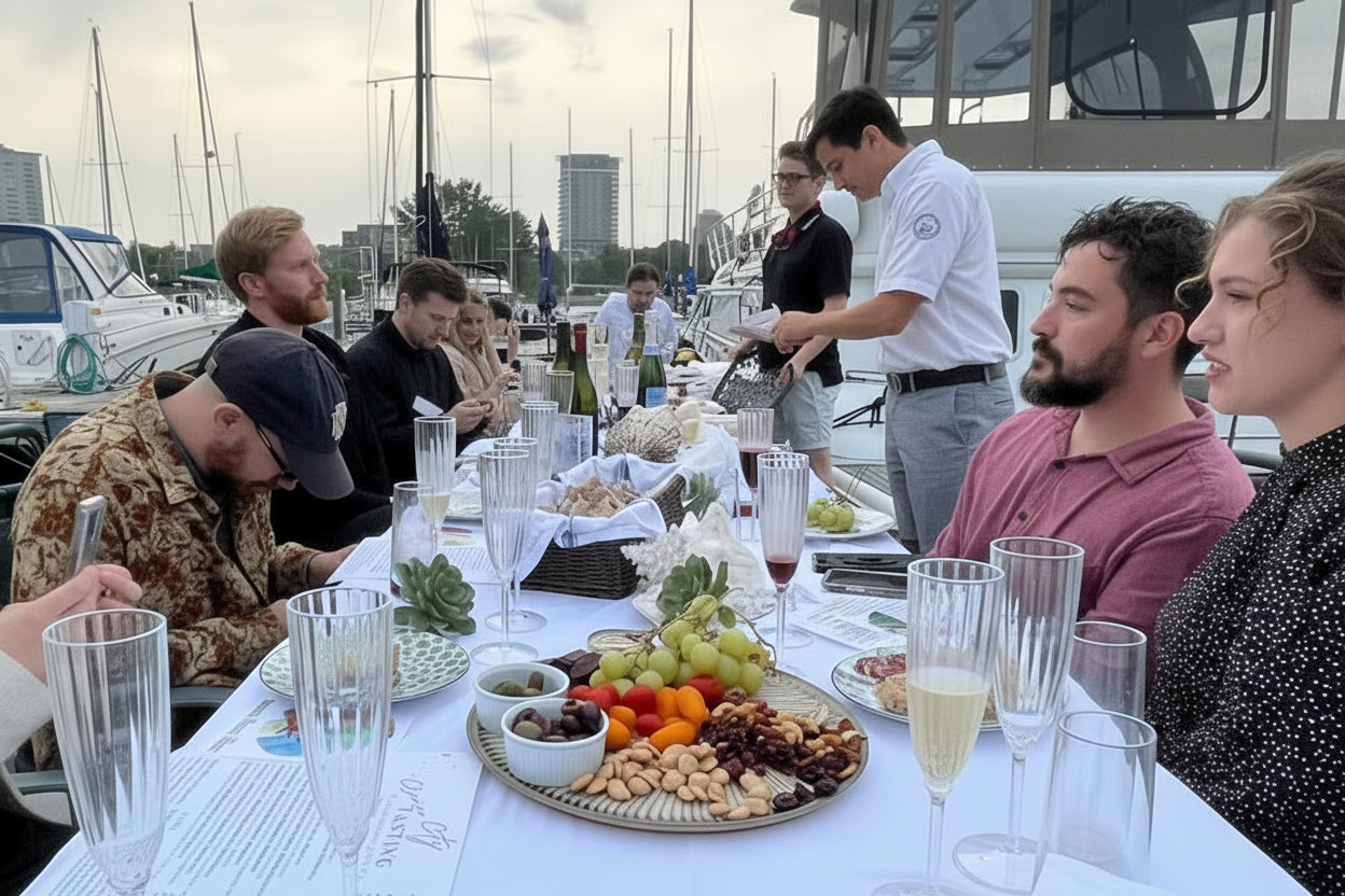 Cheese tasting on a dock
